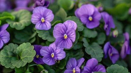 Violet bloom with leafy greens