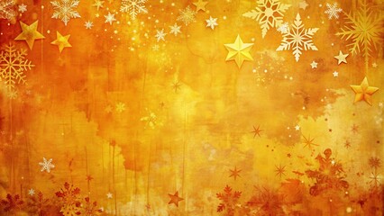 Obraz premium Yellow orange Christmas backdrop with distressed vintage grunge and watercolor paint stains , vintage, grunge