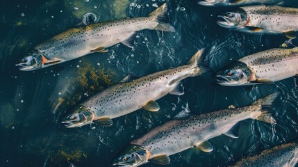 Fresh Salmon Migration to Freshwater for Spawning and Pink Flesh Fillet