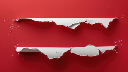 White ripped paper on red background