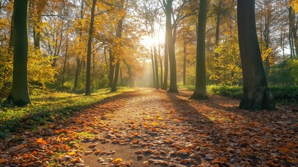 Naklejka premium colorful background of the road in forest in morning