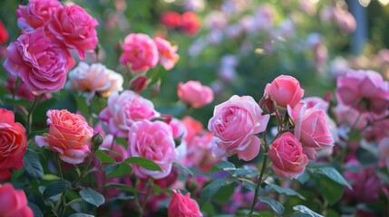 Variety of roses in an English garden