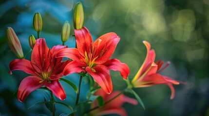 Vivid red lilies