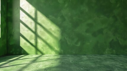 Empty studio room with green shadow background for product display