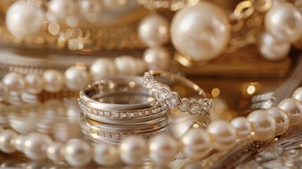 Wedding setting featuring rings and pearls