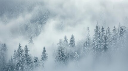 Foggy Forest with Grey Winter Smoke