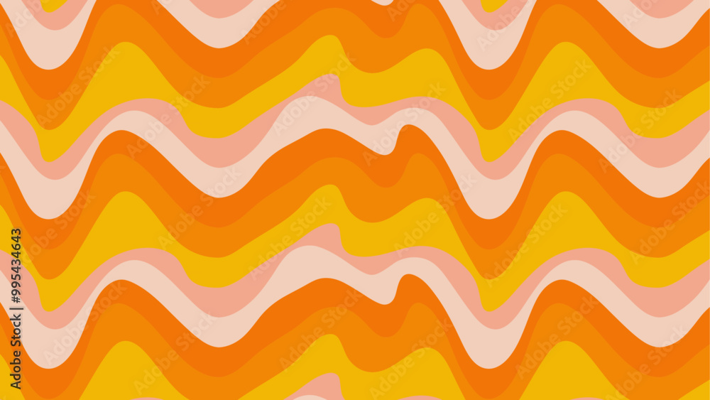 Poster Abstract colorful background with psychedelic groovy waves. Hippie Aesthetic Rainbow in Retro style 70s, 90. Vector seamless pattern for textile, wrapping paper, banner, wallpaper