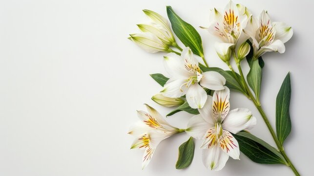 White Alstroemeria on a white backdrop