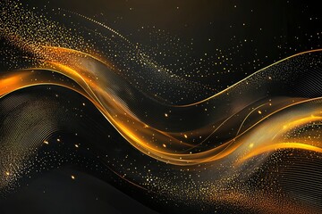 Abstract Golden Waves and Glittering Particles on a Black Background