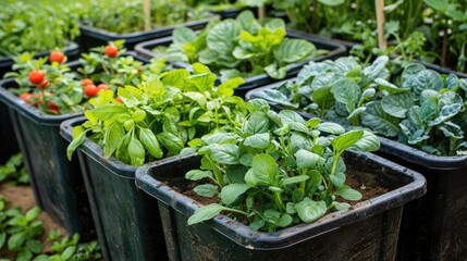 Growing vegetables together in big containers