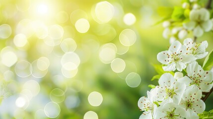 Fototapeta premium White Blossom with Green Hues in Blurred Natural Background