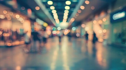 Vintage style blurred shopping mall and people image for background