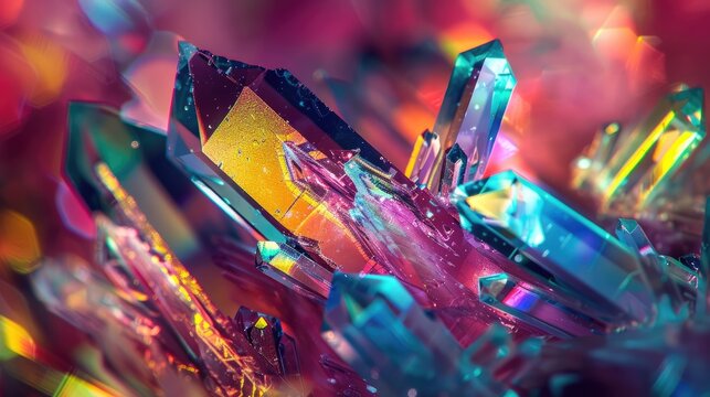 Erythritol sugar crystals under microscope with sharp angles and iridescent colors