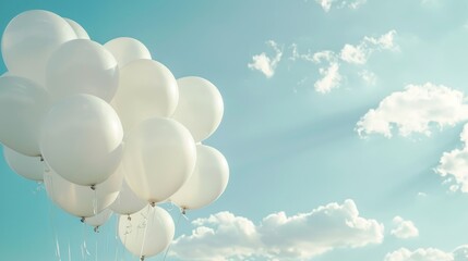 White balloons contrasting the sky backdrop