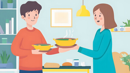 Caring Gesture of Soup for Flu Recovery