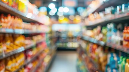 Fototapeta premium Supermarket product shelf with blurred background and bokeh effect