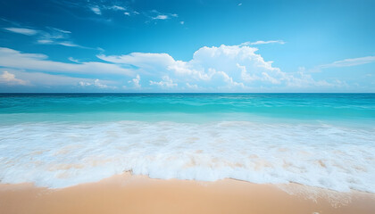 tropical beach bliss serene scene of light surf blue sky and turquoise ocean for relaxation and rest