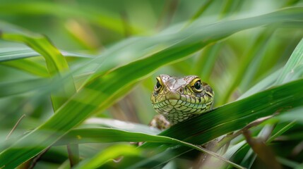 Obraz premium Tiny camouflaged reptile among the grass