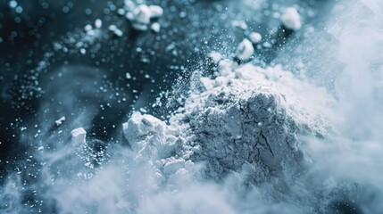 Freezing white powder in abstract splattered background