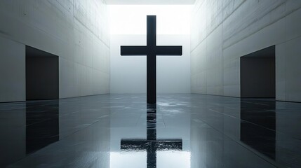 Naklejka premium Simple black cross at the center of a white space, embodying a minimalist design with a focus on modern style and simple layout