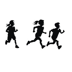 children running silhouettes   Vector Transparent Background