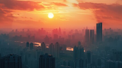 Fototapeta premium Sun setting in cityscape