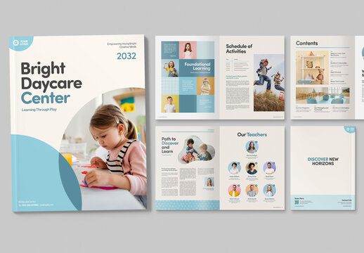 Daycare Brochure Template with Kindergarten, Nursery & School Education Theme