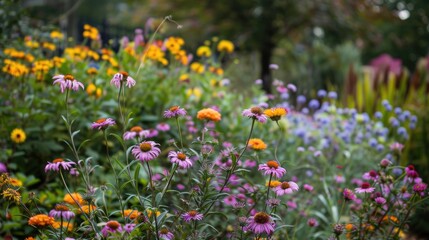 Flourishing asters at urban garden
