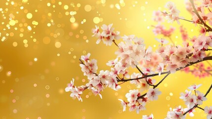 Spring cherry blossoms tree over yellow background