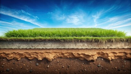 Underground soil layer with grass on top, illustrating erosion and cross section of the earth , erosion, underground, soil
