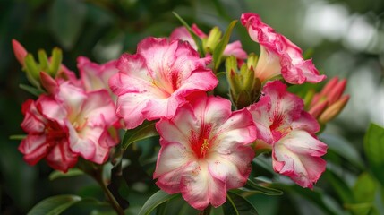The lovely blooming of pink adenium flowers