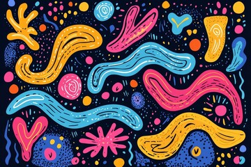 Abstract Colorful Shapes and Patterns on a Dark Background