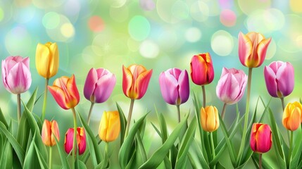 Spring and Easter background with a variety of tulips at the top