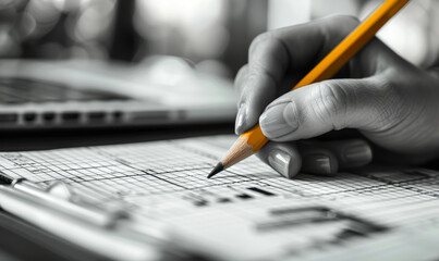 Businesswoman Taking Notes with Pencil on Notebook, Laptop for Online Learning, Event Planning, To-Do List