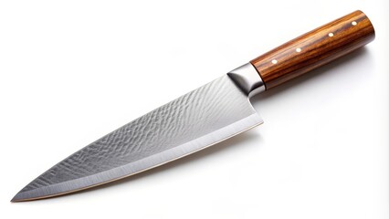 High end damascus steel chef knife is laying on a white background © artisttop