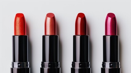 Obraz premium Five lipstick set on white background Various colors of makeup samples