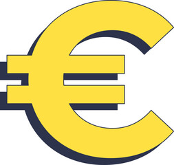 Obraz premium Bold, stylized yellow euro currency symbol with a black shadow, representing financial strength and European economy.