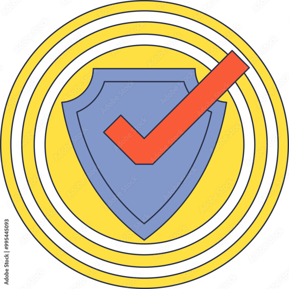 Poster a shield with a checkmark in the center surrounded by a radar-like circular pattern, symbolizing sec