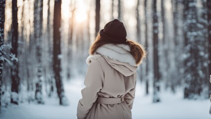 woman in winter forest