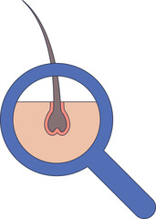 A magnifying glass focusing on a hair follicle, highlighting hair growth and scalp health.