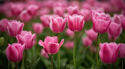 Field of pink tulips