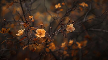 Final flowers blossomed in the autumn forest