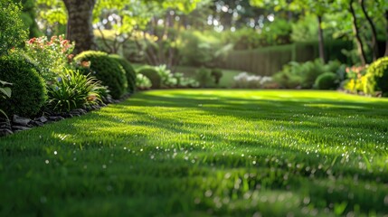 Spring lawn with green grass