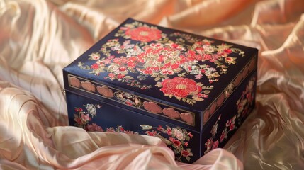Traditional Korean gift box with a silk backdrop