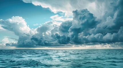 Stormy weather prediction on the sea involving cumulus clouds and atmospheric front
