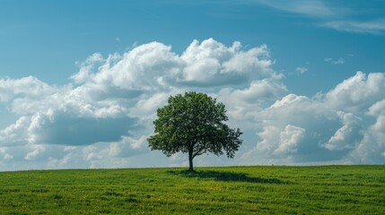 Obraz premium The solitary tree in the green field
