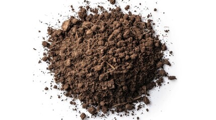Top view of isolated pile of soil on white background