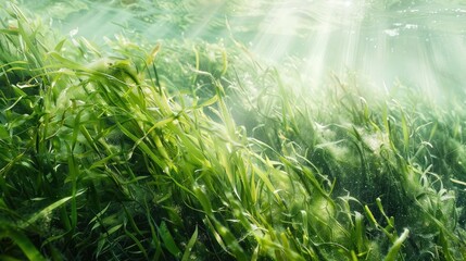 Stunning green seaweed grass in backdrop