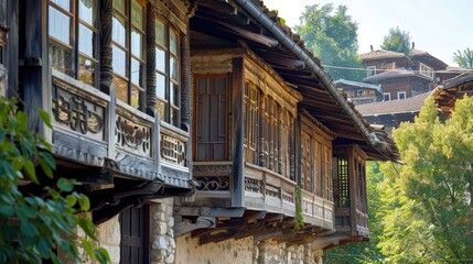 Traditional ethnic architecture featuring old wooden elements
