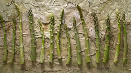 Stalks of asparagus arranged on handmade paper